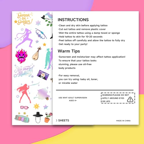Temporary Tattoos for Cartoon Movie Themed Party Favors Iridescent Foil Styles | Korean Idol Fake Tattoos Stickers Removable, Goodie Bag Stuffers Party Supplies Decoration Gifts 3 Sheets 108 Pcs