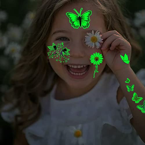 Luminous Butterfly Tattoos for Kids - 14 Sheets Glow in The Dark Butterfly Fairy Temporary Tattoos for Girls Birthday Party Favors Goodie Bag Fillers