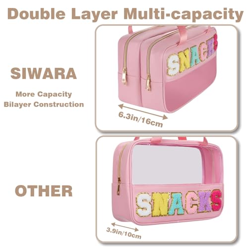 Snack Bags for Travel Varsity Letter Pouch Clear Toiletry Bag Snacks Bag Pouch, Preppy Clear Cosmetic Bag, Large Travel Bags for Women