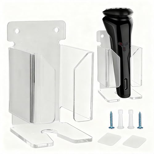 Electric Shaver Wall Stand for Bathroom, Acrylic barber Razor Holder ? Easy-to-Install Organizer for Men¡¯s/Women¡¯s Electric Shavers (Clear)