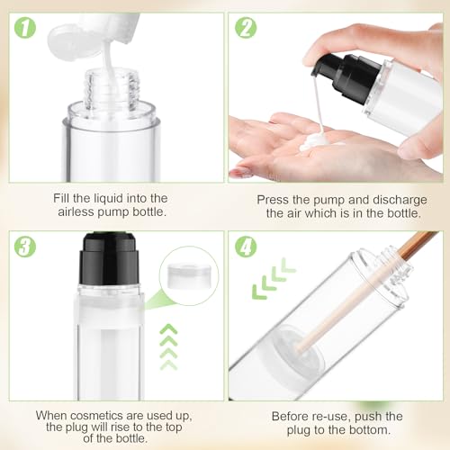 6 Pack 100ml/3.4oz Airless Pump Bottles Refillable Vacuum Pump Dispenser Plastic Cosmetic Container for Makeup Foundation Moisturizer Shampoo Toiletry