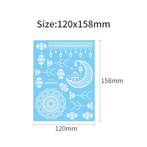 6 Sheets Henna Tattoos Temporary Stickers Waterproof Sexy Women Body White Party Masquerade Halloween Night Fluorescence Lotus DIY Face Arms Legs Art Decoration