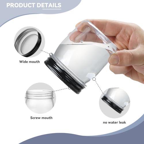 novelinks 8 oz Clear Plastic Jars with Airtight Lids, 24 Pack Plastic Mason Jars with Lids 8oz, Refillable Storage Slime Containers & Small Spice Jar for Kitchen Organization (24 Pack,Black)