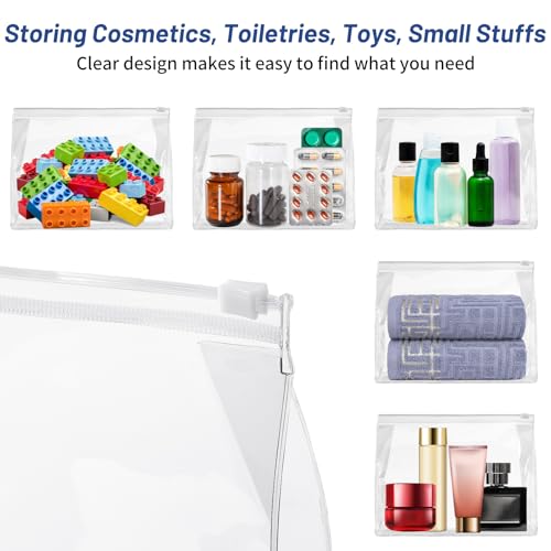 24 PCS Mini Clear Makeup Bags Bulk 7.9" x 5.9"x 2" Small Waterproof Travel Toiletry Bags Plastic Organizer Pouches with Zipper for Cosmetics, Swimsuit, Bikini, Women Men Vacation
