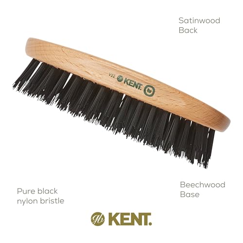 Kent V22 Vegan Boar Bristle Hair Brush and Beard Brush for Men, Eco Friendly Wave Brush and Travel Brush for Smoothing Hair and Taming Beards (8.5")