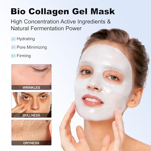 Bio Collagen Face Mask 5-Pack - 150,000ppm Collagen & Galactomyces & Hyaluronic Acid for Hydrating, Pore Minimizing & Firming | Overnight Sleeping Mask- Korean Skincare Inspired Treatment