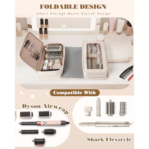Hair Tools Travel Bag with Heat Resistant Mat Compatible with Shark Flexstyle, Hair Tool Organizer for Multi-Stylers and Hair Dryer, Beige