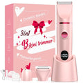 Bikini Trimmer for Women, 3-in-1 Electric Razors for Women, IPX7 Waterproof Rechargeable Cordless Pubic Hair Shaver, with LED Display, for Ladies Bikini Pubic, Face, Underarms, Legs(Pink)
