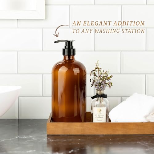 32 Ounce Glass Pump Dispenser Bottle, Large Amber Container with Pump for Shower and Bath Shampoo Soap Conditioner Lotion - 1 Liter Shower Bottles- by Kitchentoolz