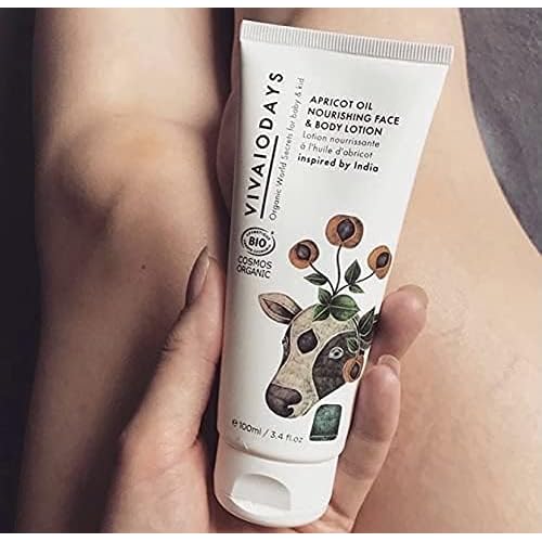 VIVAIODAYS Certified Organic Apricot Oil Nurishing Face & Body Lotion for Baby & Family, Gentle Hydration even for Sensitive Skin, 3.4 fl. oz.
