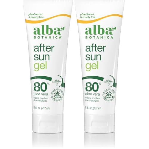 Alba Botanica Aloe Vera Gel for Skin, Cooling After Sun Treatment for Face and Body, Made with Purity Certified 80% Aloe Vera Gel Formula, 8 fl. oz. Tube (Pack of 2)