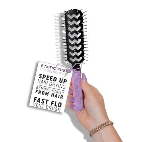 Cricket Static Free Fast Flo Pretty Karma Vent Hair Brush for Blow Drying - Wet Brush Styling, and Detangler for Hair Care, Recycled Materials - Planet Purple