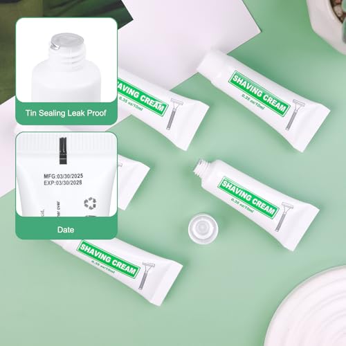Travel Size Shaving Cream Bulk Pack of 50,Individually Wrapped 10ml/0.35fl oz Mini Disposable Shaving Cream in Bulk 1.2x2.9 inch Travel Size Toiletries Amenities for Guests,Homeless,Charity