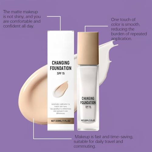 Color-Changing Foundation Makeup - Lightweight, Buildable Coverage with SPF 15 | Natural, Sweat-Resistant & Long-Lasting Wear for All Skin Tones | 30ml