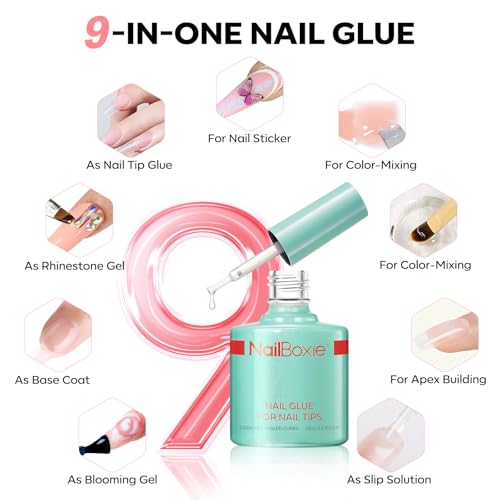 Modelones Gel Nail Kit, Top Coat, Nail Builder Gel and Nail Glue for Nail Tips, Press On Nails Kit with LED Light, 150 PCS Long Pink Square, 15 Sizes French Tip Press on Nails
