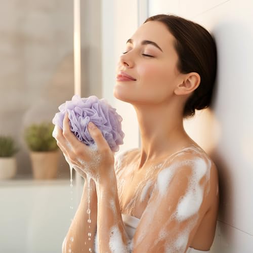 SHENLIU 12 Pack Loofah Washcloth Soap Bar Loofah, 2 in 1 Drawstring Exfoliation Bath Sponge with Bar Soap Pocket Exfoliation Mesh Shower Puff Ball Bath Shower Body Wash Cleansing Smooth Skin