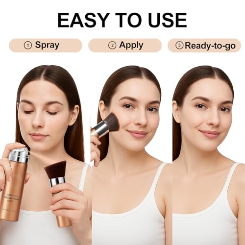 Erinde Airbrush Foundation Spray, Silk Airbrush Spray Foundation and Kabuki Brush, Flawless Coverage for Smooth Creamy Nude Finish, Blendable Long-Lasting Makeup Primer, 02# Beige