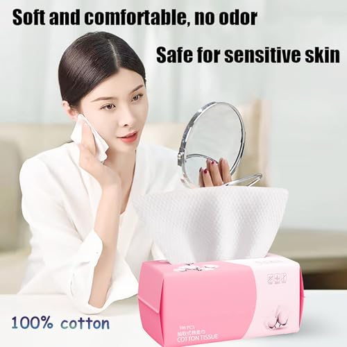 Disposable Face Towel 100 Count for Washing Soft Cotton Dry Wipes Facial Cloths Towelettes for Washing and Drying, Facial Tissue for Cleansing, Skincare and Makeup Remover (6 Pack)
