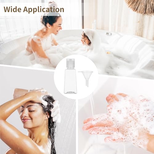 150 Pcs 1 Oz Travel Bottles, Clear Refillable Containers with Flip Caps, Include 5 Plastic Funnels & 3 Label Stickers, Portable Empty Cosmetic Bottles for Shampoo, Body Wash, Face Cream, Toiletries