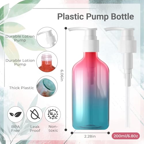 12 Pieces Empty Clear Gradient Color Pump Bottle, 8.4 oz Refillable Plastic Dispenser Bottles with Pump, Travel Lotion Container for Shampoo Hand Body Soap Oil Massage Moisturizer Face Cream Liquid
