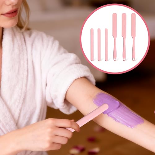6 Pcs Silicone Stir Sticks and Silicone Wax Spatula Set Reusable Hard Wax Stick for Home Hair Removal Body Care (Pink)