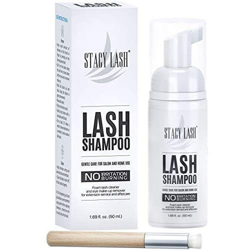 STACY LASH Lightning Speed Eyelash Extensions Glue 10ml + 50ml Shampoo / 0.3 Sec Drying time/Retention ? 6-8 Weeks/Black Adhesive/Paraben & Sulfate Free Safe Makeup & Mascara Remover