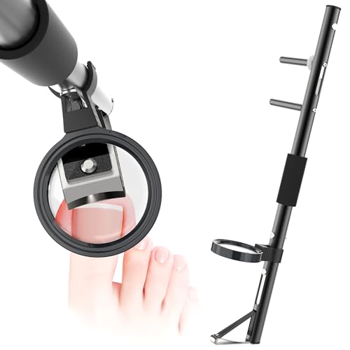 Long Handle Toenail Clippers with Built in Magnifier, Wide Jaw for Thick Nails, Easy Pedicure Tool for Seniors and Arthritis,Dark Black (27.20In)