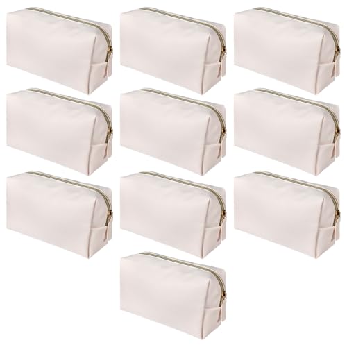 MAQUITA 10 Pcs Makeup Bags Pu Leather Cosmetic Bag, 7.1" x 2.6" x 3.9" inch Waterproof Versatile Portable Makeup Bag for Women Friends Daily Storage Cosmetic Organizer Travel Toiletry Case (Beige)