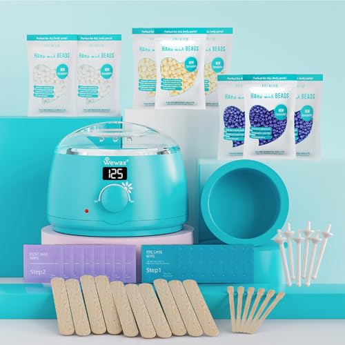 Digital Waxing Kit for Women & Men - 8 Packs Lavender & Milk Hard Wax Beans with Fast-Melting Silicone and Pre/Post Care Wipes - A
