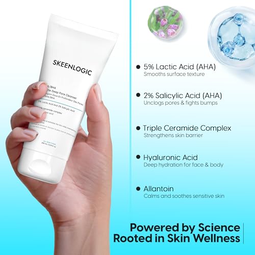2% Salicylic Acid + 5% Lactic Acid Face & Body Wash ? Breakouts, Keratosis Pilaris, Ingrown Hairs, Psoriasis &Minimizes Pores- Gentle AHA/BHA Exfoliating Cleanser With Ceramides -200ml.