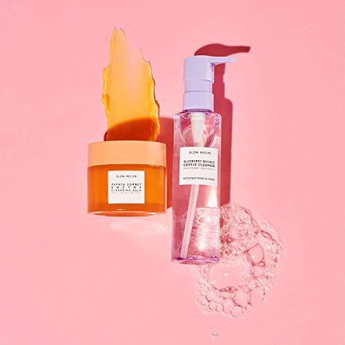 Glow Recipe Double Cleansing Kit for Glowing Skin - Includes Exfoliating Papaya Sorbet Enzyme Cleansing Balm + Mini Blueberry Bounce Gentle Face Cleanser - 2-Piece Facial Skincare Kit