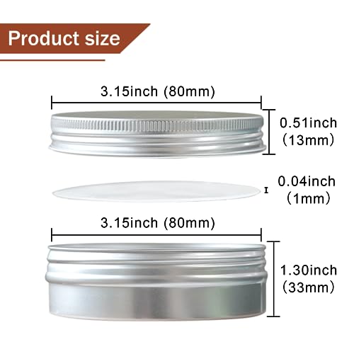 4 oz Tins with Lids, 24 Pack 4oz Tins Wide Mouth Aluminum Tin Cans, Durable Salve Containers Round Metal Tin with Lid and Labels for Spices, Candles or Salve(Silver)