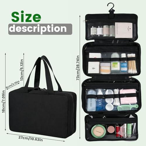 4-Layer Foldable Hanging Toiletry Bag ? Large Capacity Travel Organizer with Dry-Wet Separation, Portable Toiletry Kit for 3-5 People (Black)