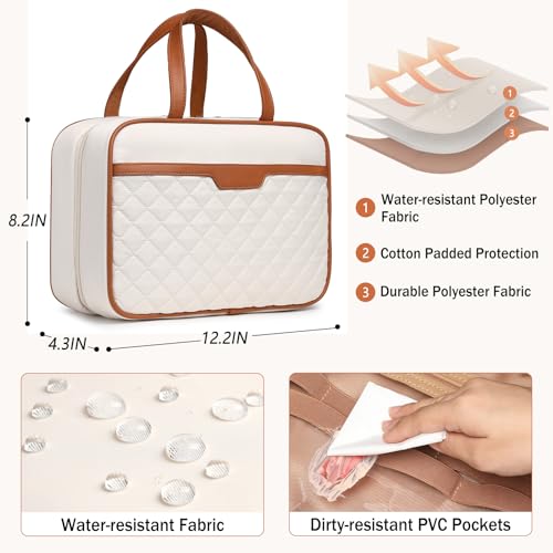 Travel Toiletry Bag for Women Hanging Travel Toiletry Organizer for Full-sized Toiletries Portable Water-resistant Travel Bag with Hanging Hook and 4 Compartments for Travel Essentials and Cosmetics