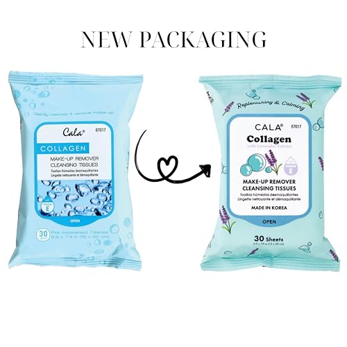 CALA Makeup Remover Cleansing Tissues: Collagen with lavender (30 Sheets) - Gentle, Hydrating, and Effective Makeup Removal for All Skin Types (30ct, COLLAGEN + Lavender, Pack of 1)