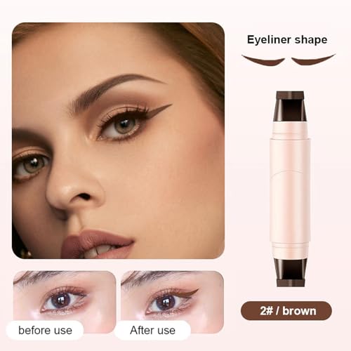 Dulele 2PCS Gel Eyeliner Pencil Set, Foldable Eyeliner Stamp for Perfect Wings, Double-headed Lazy Cat Eye Eyeliners Tool, Waterpoof Black Eye Liner Pencil