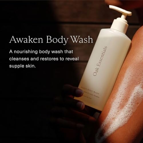 Oak Essentials Awaken Body Wash | Hydrating Shower Gel with Lavender Oil, Cedarwood Oil & Rice Bran Extract, 1.7 Fl Oz