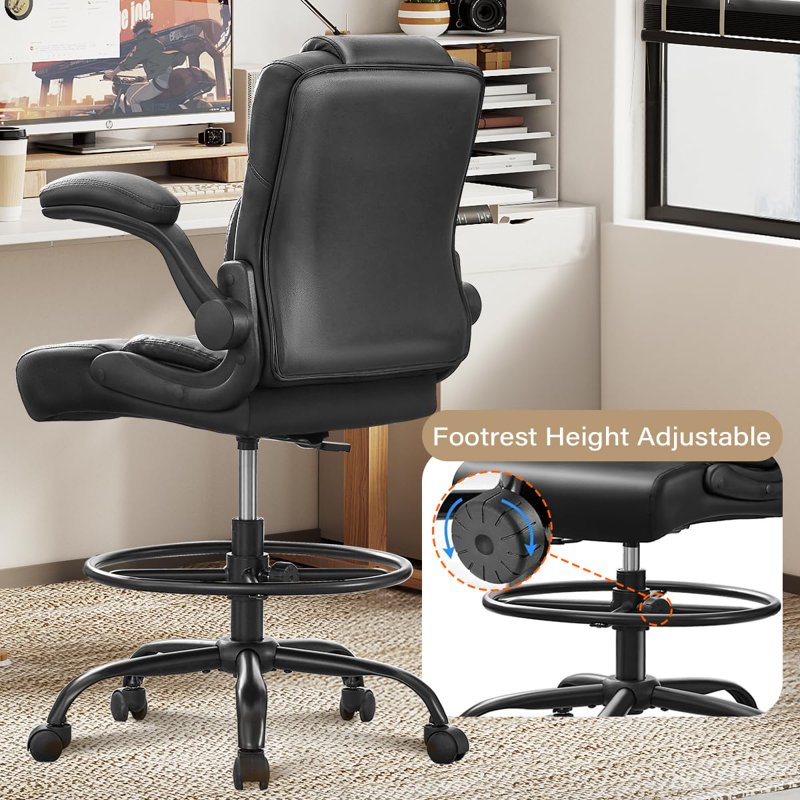 Tall Ergonomic Office Chair for Standing Desks with Adjustable Height & Flip-Up Armrests - Black
