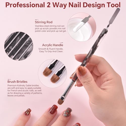 6Pcs Kolinsky Sable Nail Brush French Nail Brush 2 Way Professional UV Gel Acrylic Nail Art Brush with Dotting Tool for French Manicure Cuticle Clean Up Nail Art Design Pen (Set)