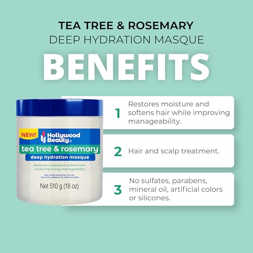 Hollywood Beauty Tea Tree & Rosemary Deep Hydration Masque, 18 oz - Restores Moisture