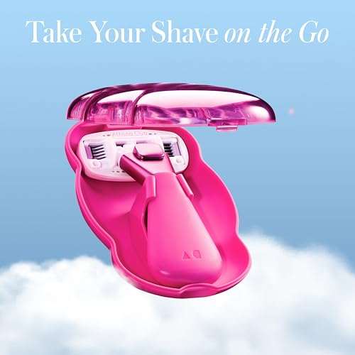 Athena Club Mini Razor Kit for Women, Travel Size 5-Blade Cartridge Razor for Sensitive Skin, Serum-Infused Blades with Shea Butter and Hyaluronic Acid, Includes Handle, Refill, TSA Friendly Case