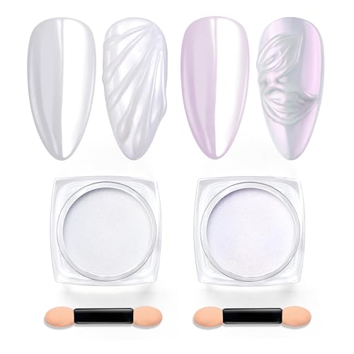 Beetles Chrome Nail Powder 2 Jars White and Purple Pearl Cromer Nail Powder for Gel Nail Mirror Effect Glitter Manicure Kit Pigment Nails Art Design Gifts for Women