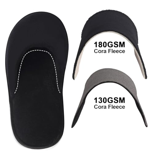 Yeios 12 Pairs Disposable Slippers for Guests Hotel Spa Slippers,0.78inch Sole 180GSM Coral Fleece Non-slip Washable House Slipper Bulk for Adult for Men and Women Beige and Black