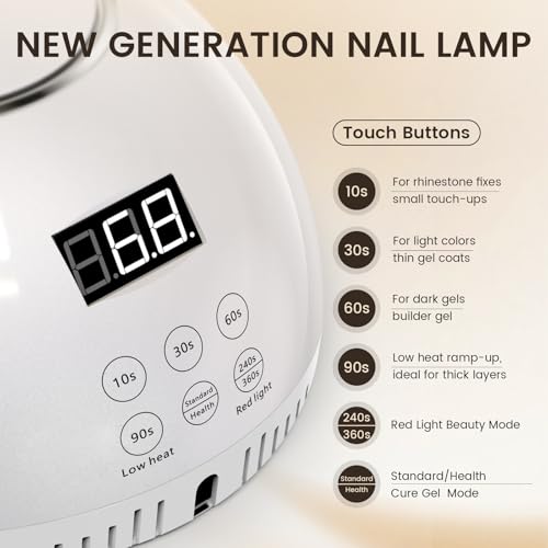 Lavinda 2-in-1 UV LED Nail Lamp with Red Light Skincare, 54W UV Light for Gel Polish Nails, Professional Fast Curing Nail Dryer with Auto Sensor & 4+2 Timer Settings, Nail Art Tools for Salon Home Use