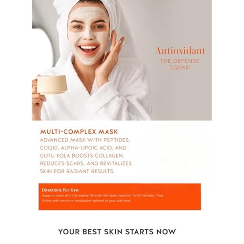 Celest Beauty Antioxidant Deep Hydration Face Mask Skincare, Boosts Collagen, Vitamin C, Coenzyme Q10, Alpha Lipoic Rich Extracts for your Anti Aging Revitalized Radiant Skin. 4 Fl Oz Large Size