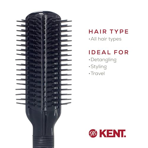 Kent AS8 Anti Static Hair Brush Travel Brush Small Hair Brush for Smoothing, Straightening, and Curling Short or Medium Hair. 7-Row Mini Hairbrush Anti Static for Hair Frizz Free Brush Made in England