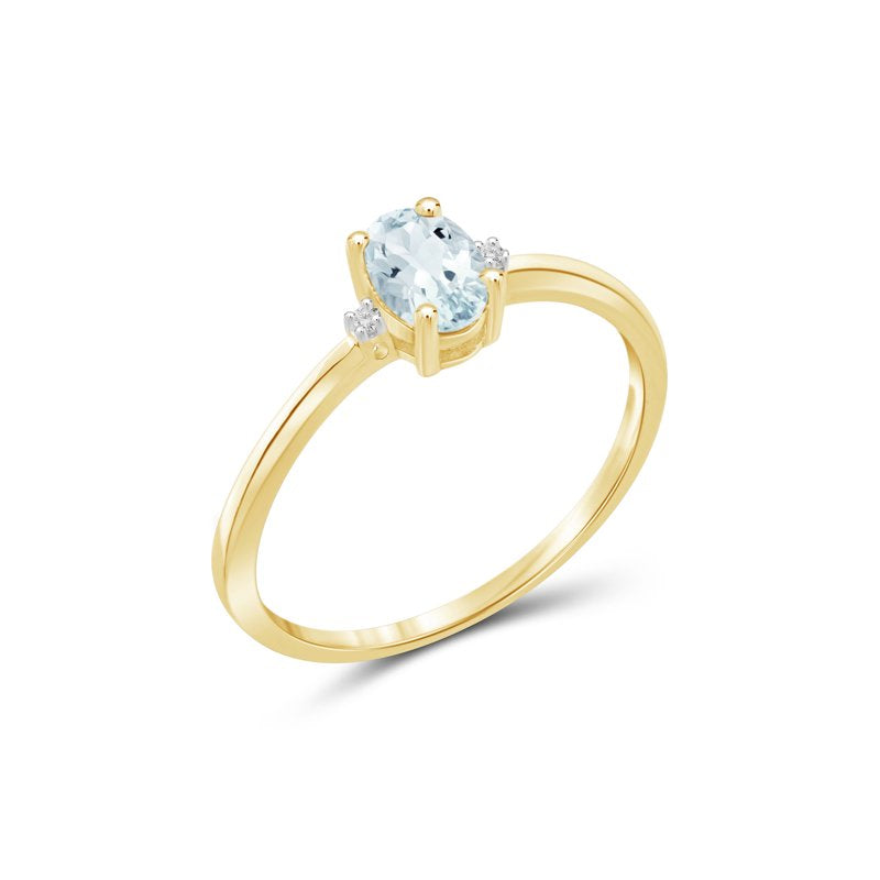 Aquamarine Birthstone Ring 0.45 Carat Gold Plated Silver Jewelry - Hypoallergenic, White Diamond Accent