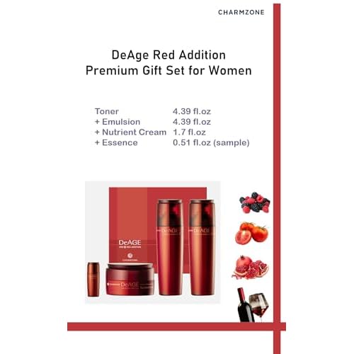 CHARMZONE DeAge Red Addition Korean Skincare Set of 3 ? Anti-Aging Red Wine Face Care with Toning Water, Emulsion & Cream ? Hydrating, Nourishing, Gift-Ready (10.98 fl. oz)