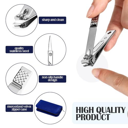 Coume 24 Sets Mini Manicure Set Bulk for Women Men Gifts for Coworkers Nail Grooming Kit 8 in 1 Nail Clippers Kit Luxurious Travel Case Stainless Steel Nails Clipper Set(Blue Series)