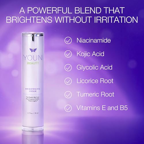 YOUN Beauty Brightening Cream with Kojic Acid, Glycolic Acid & Licorice Extract, 50ml ? Hydroquinone-Free Cream for Face, Neck & D?collet?